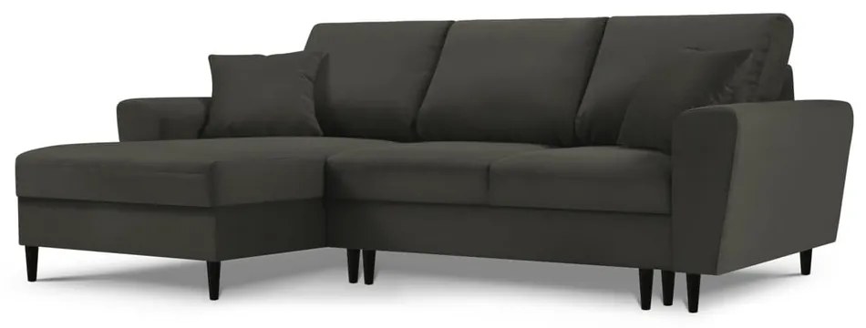 Черен разтегателен ъглов диван с място за съхранение от рипсено кадифе (ляв ъгъл) Kyoto – Cosmopolitan Design