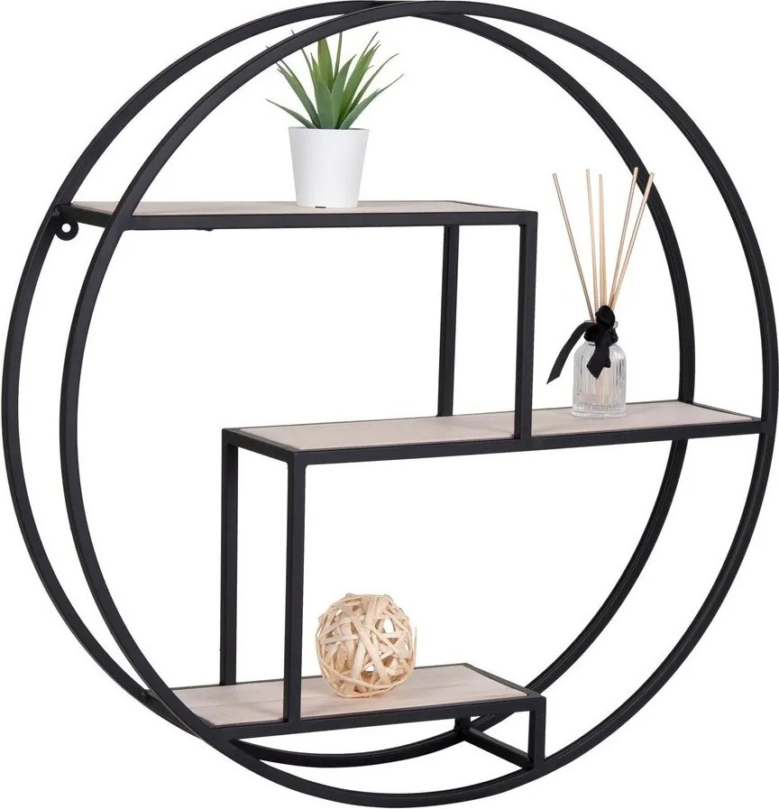 Черен/естествен на няколко нива стенен рафт от масивна Пауловния 62 cm Rotterdam – House Nordic