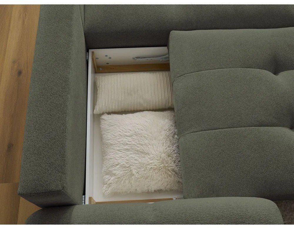 Шенилов разтегателен ъглов диван с място за съхранение в цвят каки (десен ъгъл) Roxelane – Bobochic Paris