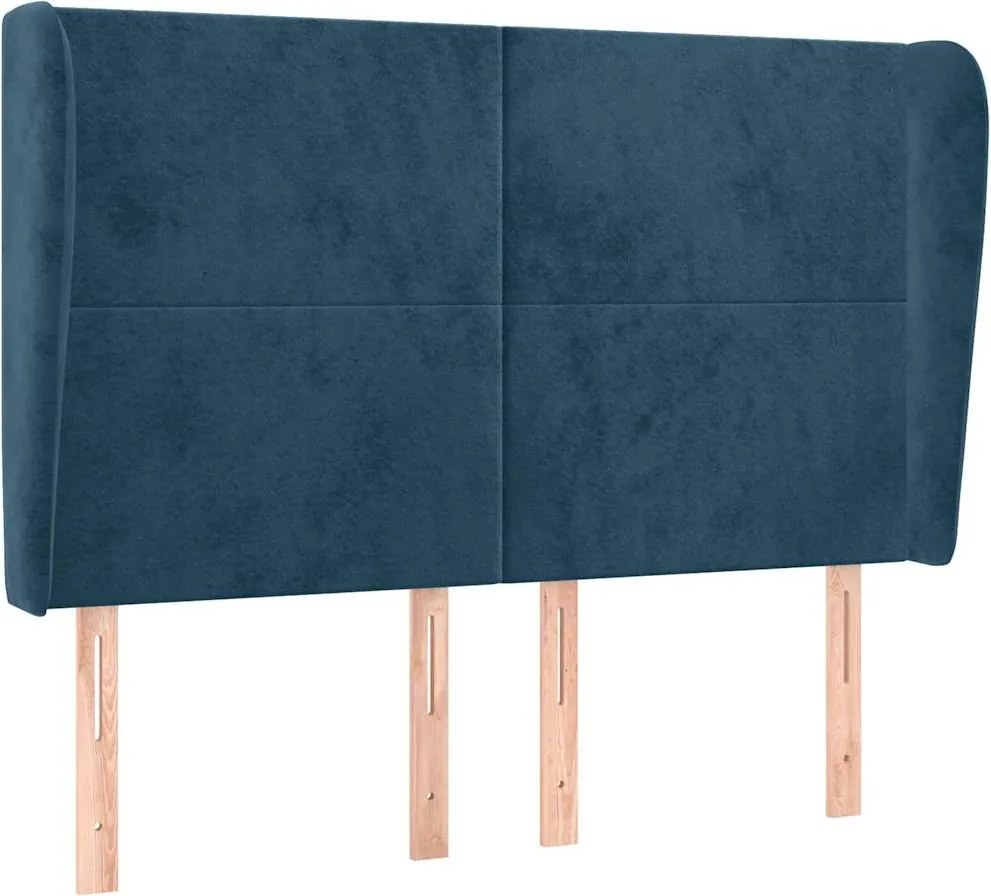 3117728 vidaXL Горна табла за легло с уши, тъмносиня, 147x 23x118/128см кадифе