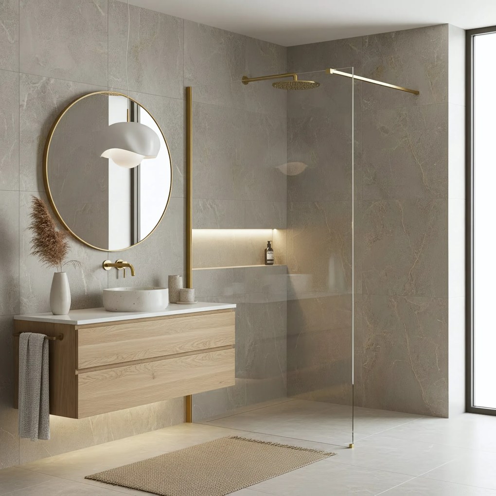 Параван за душ Rea Flexi Transparent / Brush Gold 130