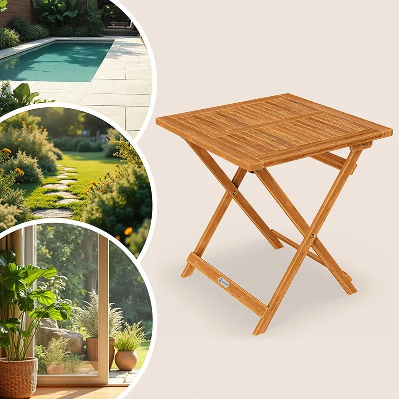 Сгъваема градинска маса от масив от акация - 70 x 70 cm