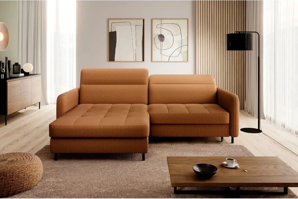 Жълт кадифен разтегателен ъглов диван с място за съхранение (ляв ъгъл) Gomsi – ELTAP