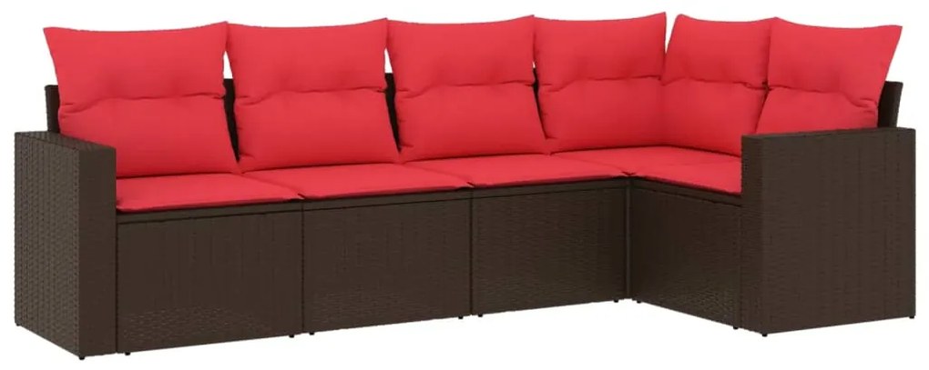 3251271 vidaXL Градински комплект с възглавници, 5 части, кафяв полиратан