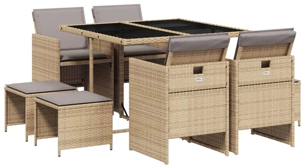 3210600 vidaXL Градински комплект с възглавници 9 части бежов микс полиратан