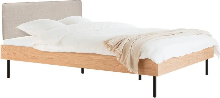 Двойно легло 180x200 cm тапицирано/ПДЧ от декор от дъб с включена подматрачна рамка в естествен цвят Streiko – noo.ma
