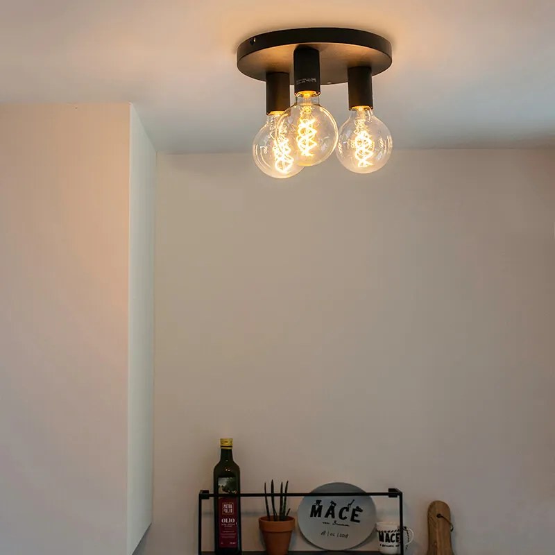 Модерна таванна лампа черна кръгла - Facil 3