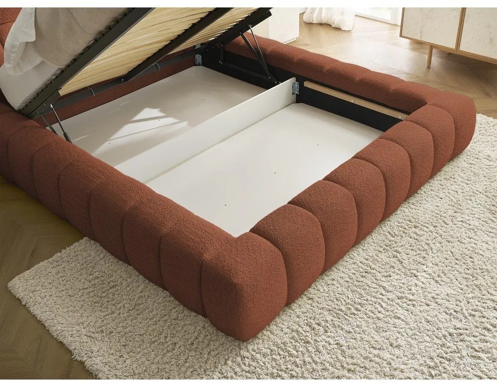 Оранжево двойно тапицирано легло с място за съхранение с включена подматрачна рамка 180x200 cm Mont Blanc – Bobochic Paris