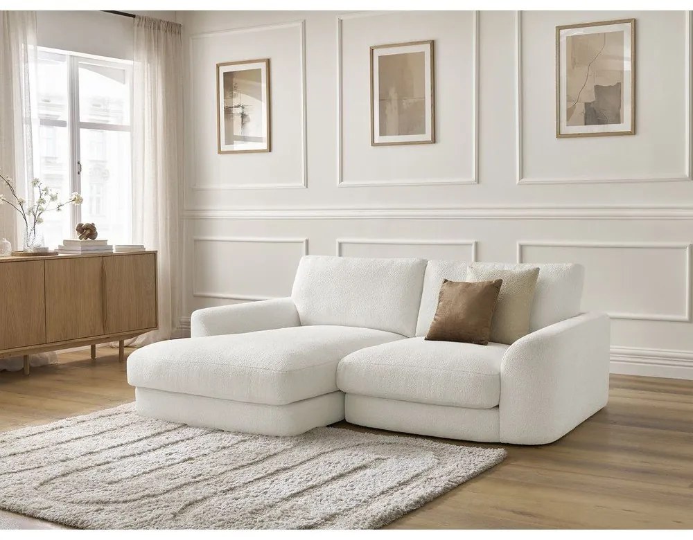 Бял ъглов диван от прежда с примки от букле (ляв ъгъл) Leonore – Bobochic Paris