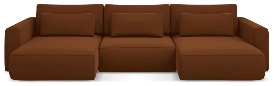 Теракотен кадифен разтегателен ъглов диван с място за съхранение (U форма) Kapua – Makamii