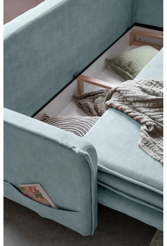 Светлосин кадифен разтегателен диван 225 cm Charming Charlie – Miuform