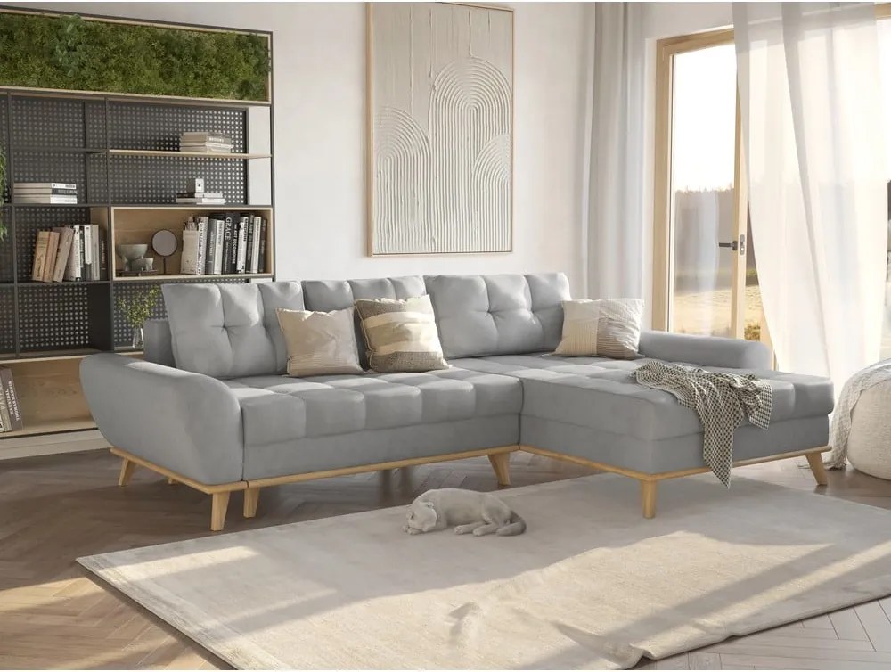 Светлосив разтегателен ъглов диван (десен ъгъл) Balitco – Ropez