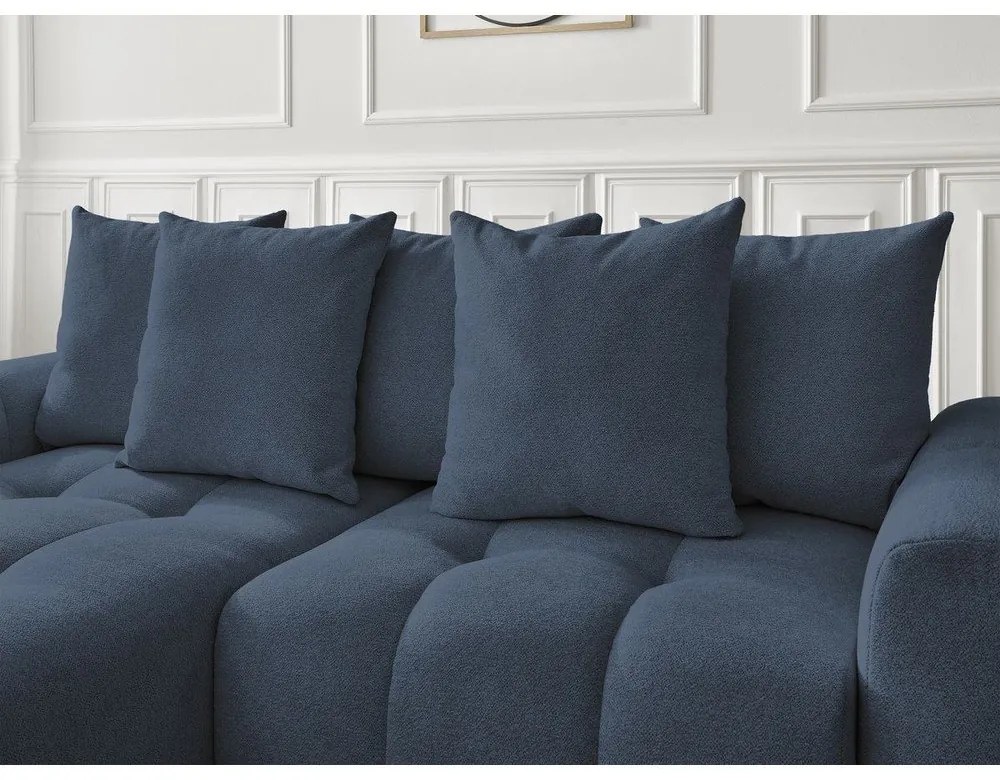 Син шенилов разтегателен ъглов диван с място за съхранение (ляв ъгъл) Roxelane – Bobochic Paris