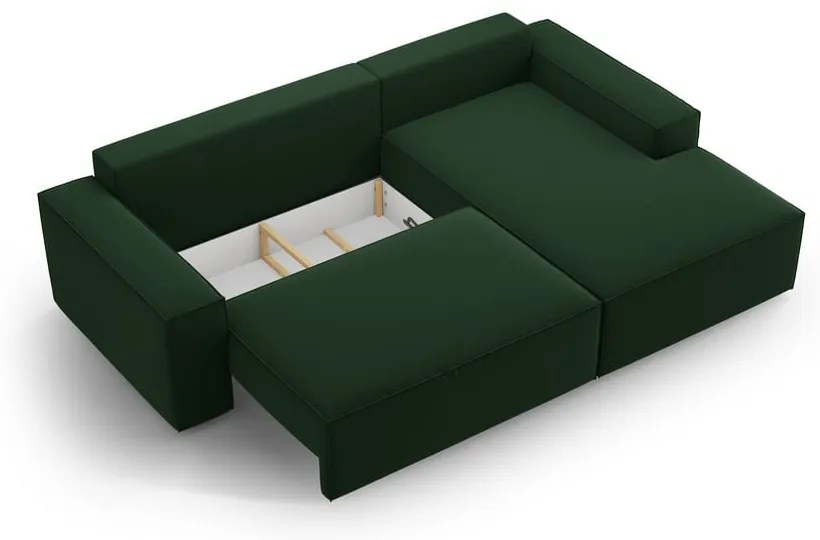 Тъмнозелен кадифен разтегателен с място за съхранение ъглов диван (десен ъгъл) Jodie – Micadoni