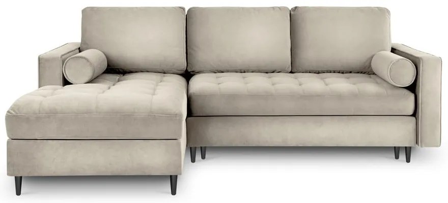 Бежов кадифен ъглов диван, ляв ъгъл Santo - Milo Casa