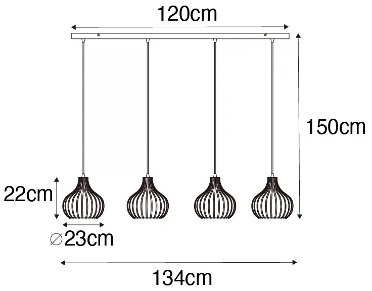 Модерен висящ аплик черен 4-светлина - Saffira