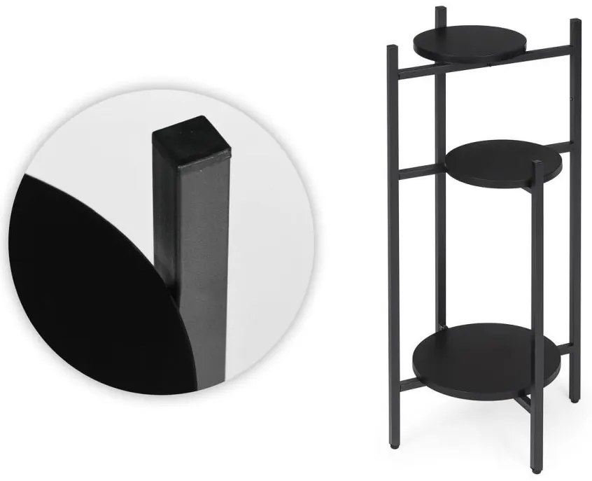 Стойка за цветя Loft - 3-етажен рафт с кръгли черни рафтове