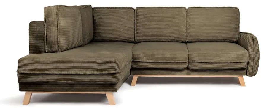 Зелен сгъваем ъглов диван от рипсено кадифе (ляв ъгъл) Tori – Bonami Selection