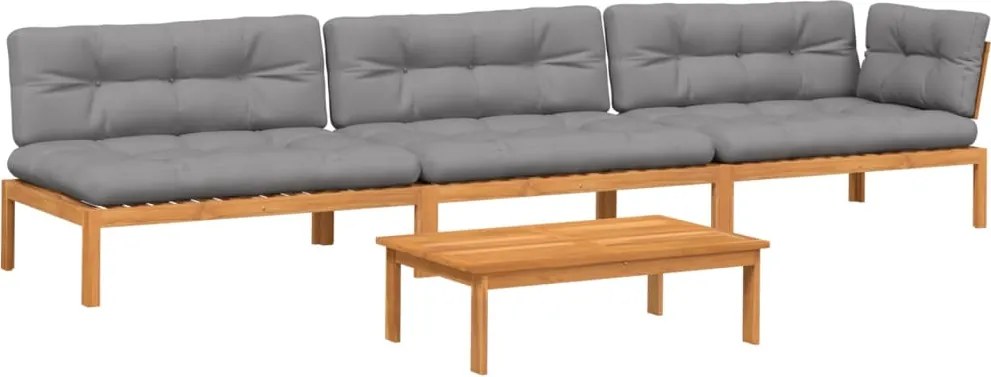 3209452 vidaXL Градински комплект диван с възглавници, 4 части, акация масив