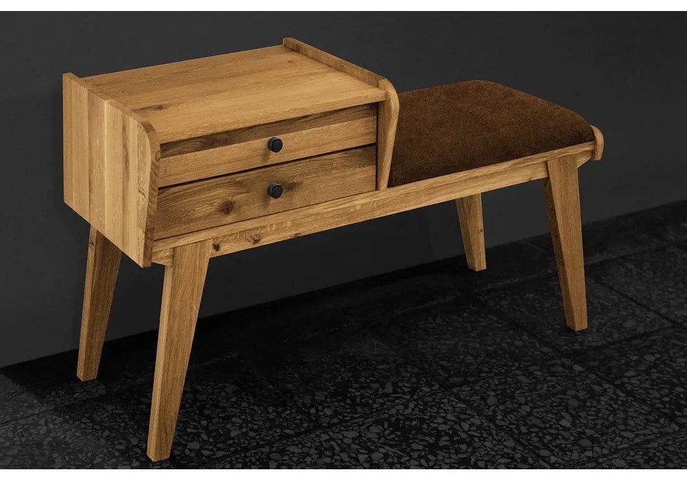 Пейка с чекмеджета от дъбова дървесина с оранжева седалка Retro - The Beds