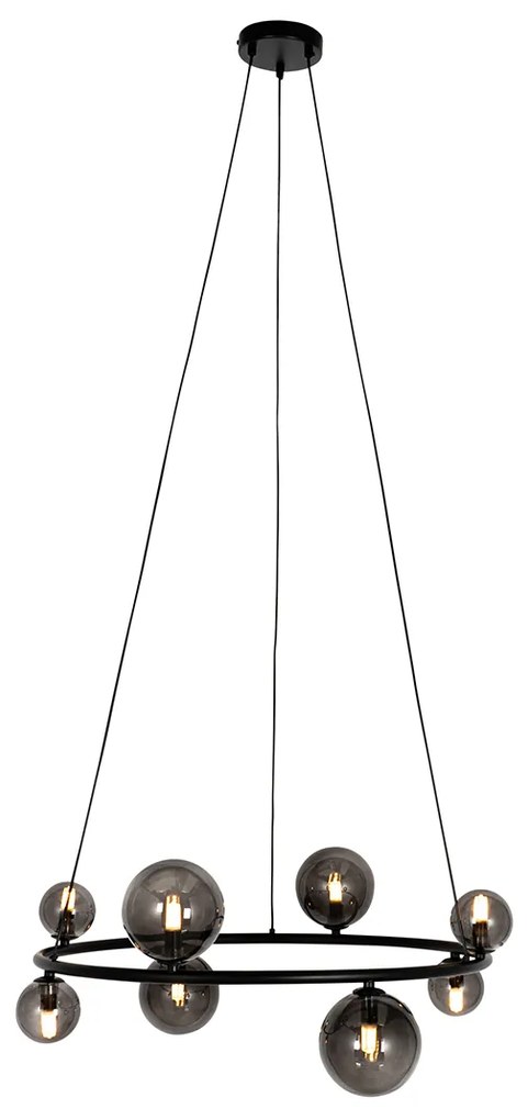 Черен висящ аплик с опушено стъкло кръгъл 8-светлина - Monaco