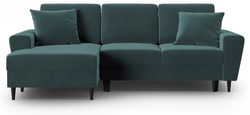 Кадифен разтегателен ъглов диван с място за съхранение в петролен цвят (ляв ъгъл) Kyoto – Cosmopolitan Design