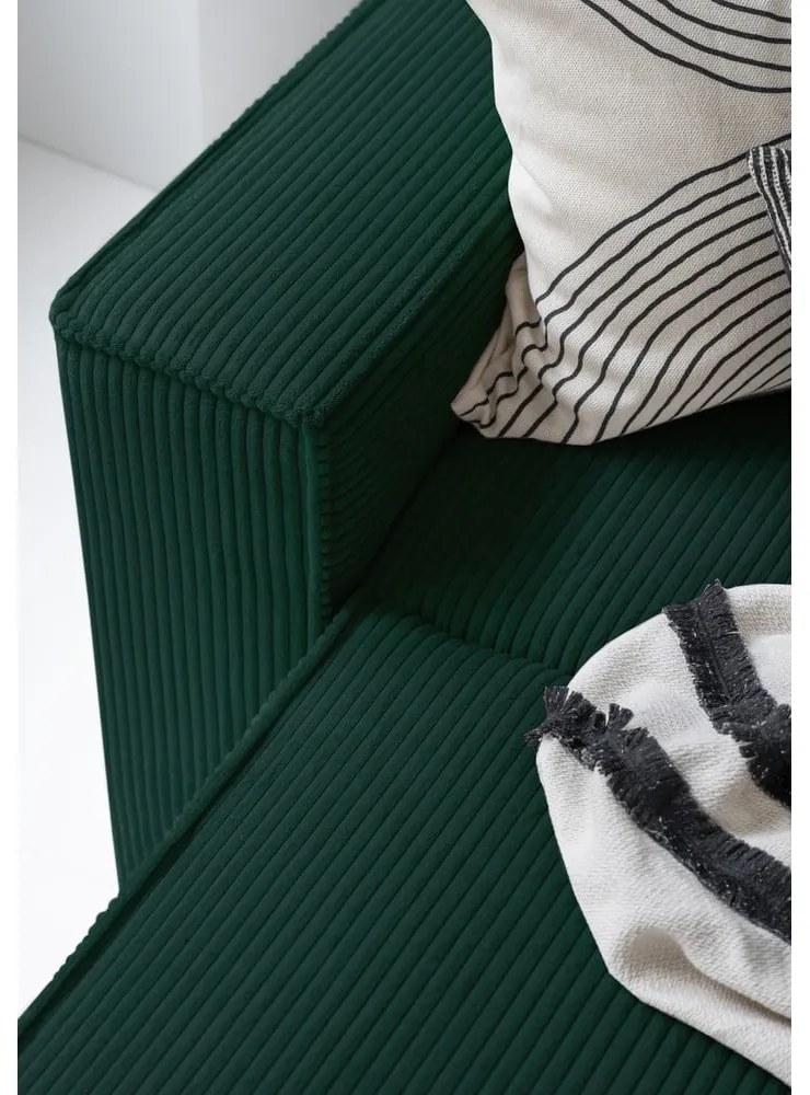 Тъмнозелен разтегателен ъглов диван от рипсено кадифе (десен ъгъл/"U" форма) Brave Dave – Miuform