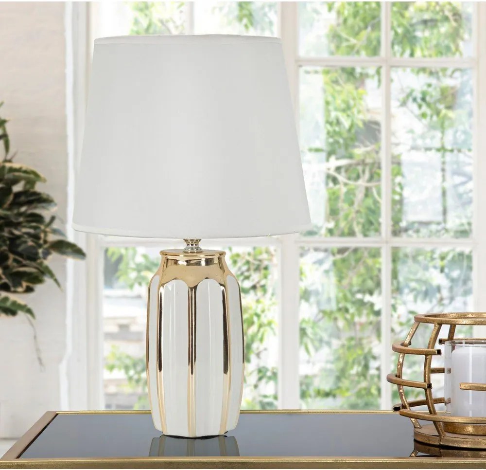 Бяла/ в златист цвят керамична настолна лампа с текстилен абажур (височина 40,5 cm) Cassy – Mauro Ferretti