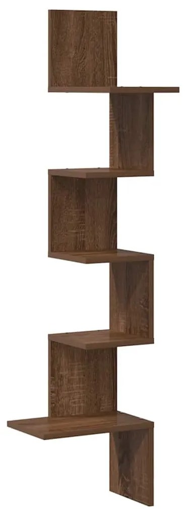 860523 vidaXL Стенен ъглов рафт, кафяв дъб, 32x32x127,5 см, инженерно дърво