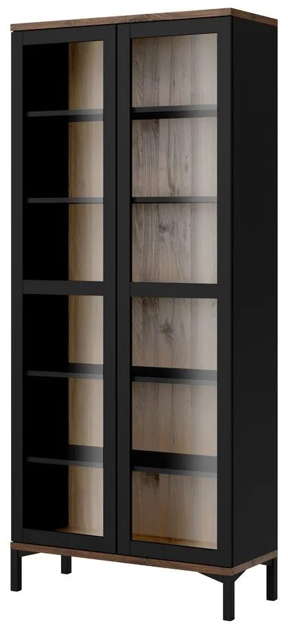 Витрина от декор от орех в черен и естествен цвят 89x203x36 cm Roomers – Tvilum