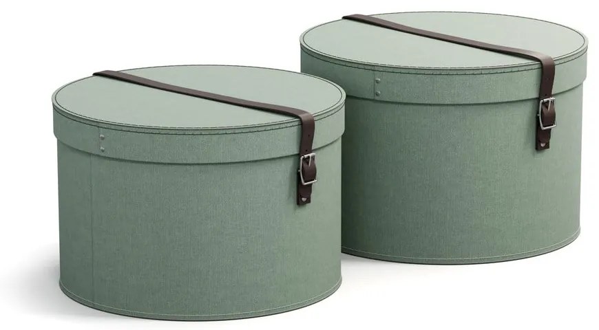 Тюркоазени картонени кутии за съхранение в комплект 2 бр. с капаци ø 37,5x25,5 cm Rut Canvas Paper Laminate – Bigso
