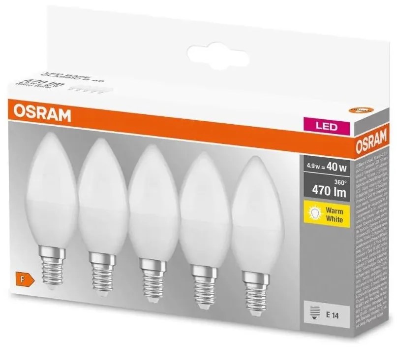 К-кт 5x LED крушка BASE B40 E14/4,9W/230V 2700K - Osram