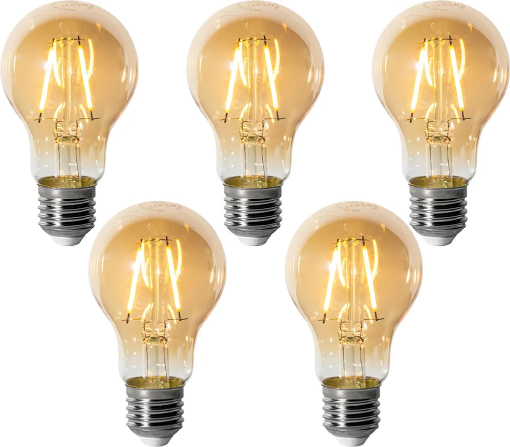 Комплект от 5 E27 димируеми LED крушки A60 златисти 3W 310 lm 2200K