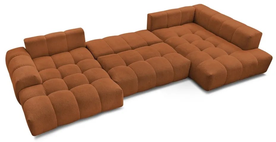 Теракотен шенилов сгъваем/с място за съхранение ъглов диван (десен ъгъл/U форма) Everest – Bobochic Paris