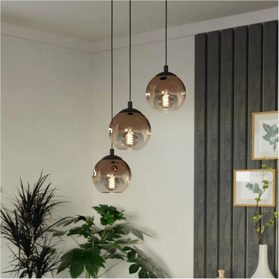 Eglo 901925 - Полилей на кабел ARISCANI 3xE27/60W/230V черен/бежов/опушен