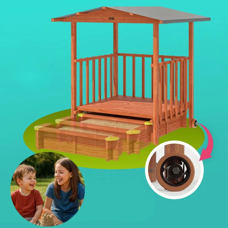 Детски пясъчник Merle с UV защита и покрита веранда за игра