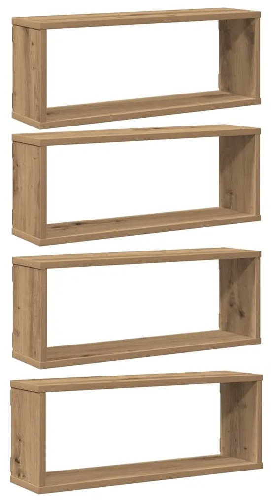 856590 vidaXL Стенни кубични рафтове, 4 бр, дъб артизан, 60x15x23 см