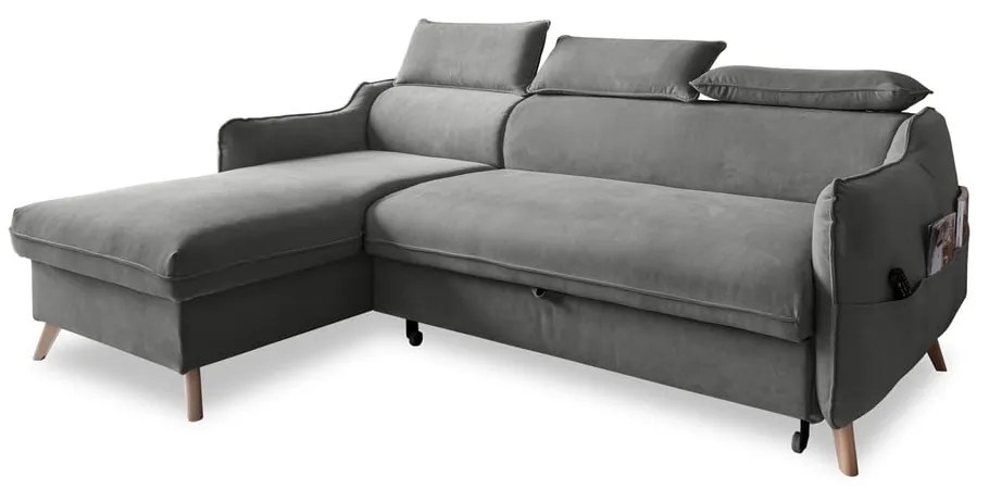 Ъглов разтегателен диван от светлосиво кадифе (ляв ъгъл) Sweet Harmony - Miuform