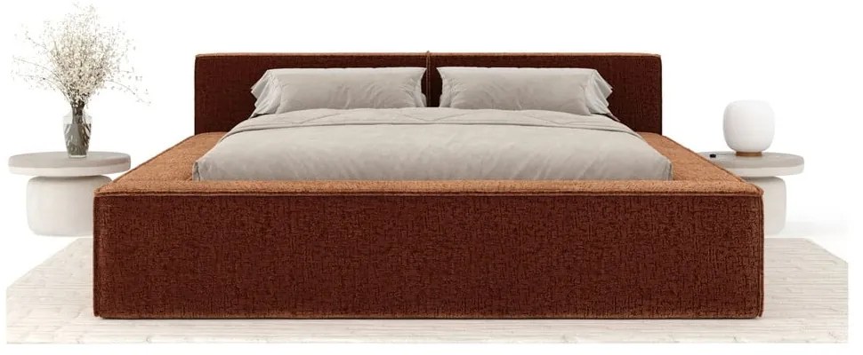Оранжево двойно легло 180x200 cm тапицирано с място за съхранение с включена подматрачна рамка Voliera – Maison de Rêve