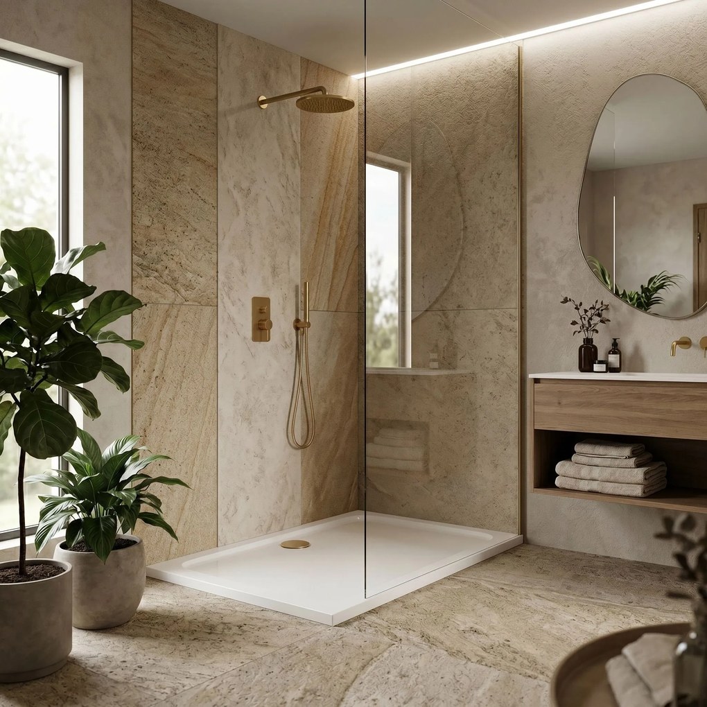 Корито за душ кабина-акрилно Rea Belmond White 80x100 Brush Gold