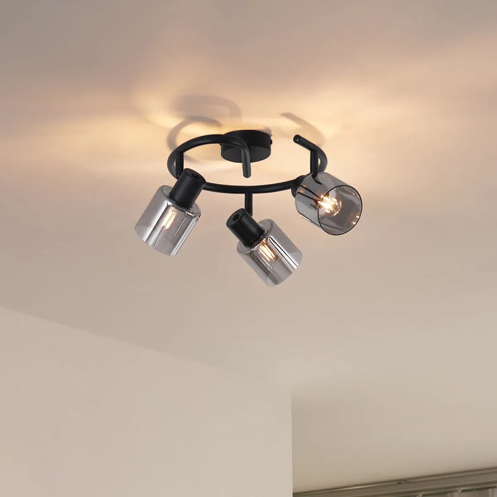 Модерна таванна лампа черна със стъклена спирала 3-светлинна - Cilin