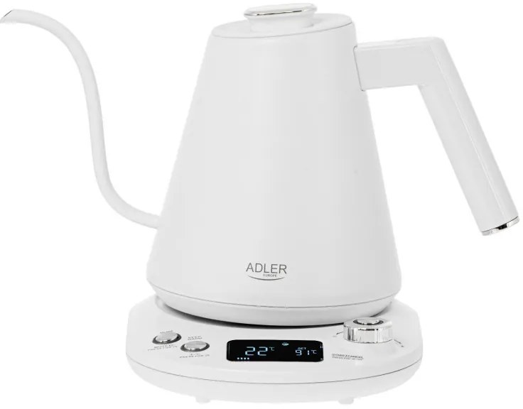 Електрическа кана Adler AD 1349W, 1100W, 1 л, 40-100 C, Поддържане на топлината, LED дисплей, Бял