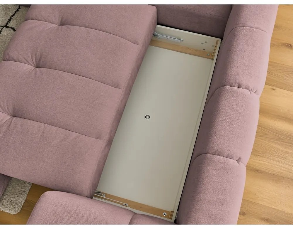 Розов сгъваем/с място за съхранение ъглов диван (ляв ъгъл/L форма) Fuji – Bobochic Paris