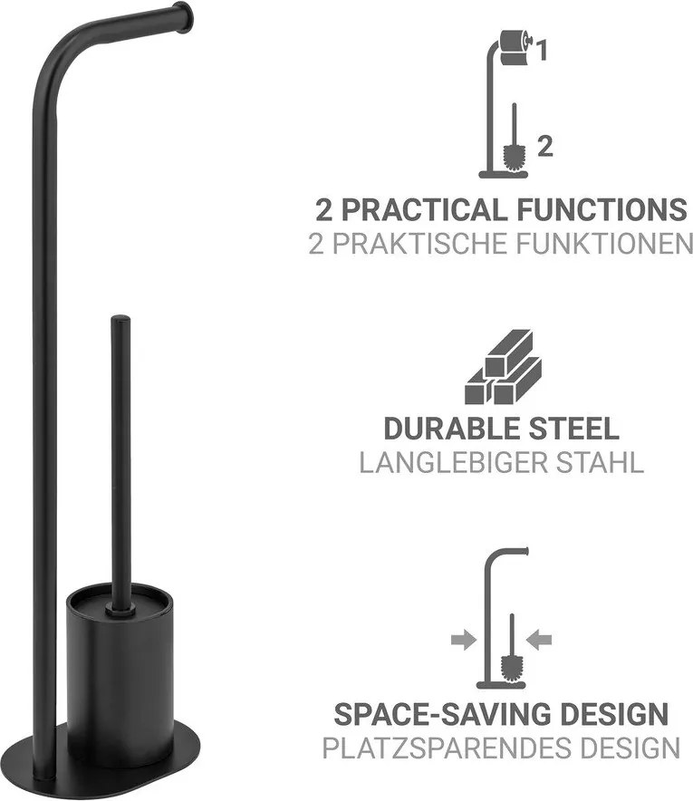 Черна стоманена поставка за тоалетна хартия стойка с четка Levante – Wenko