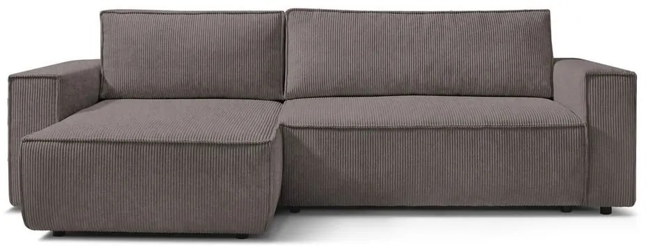 Кафяво-сив сгъваем/с място за съхранение ъглов диван от рипсено кадифе Nihad – Bobochic Paris