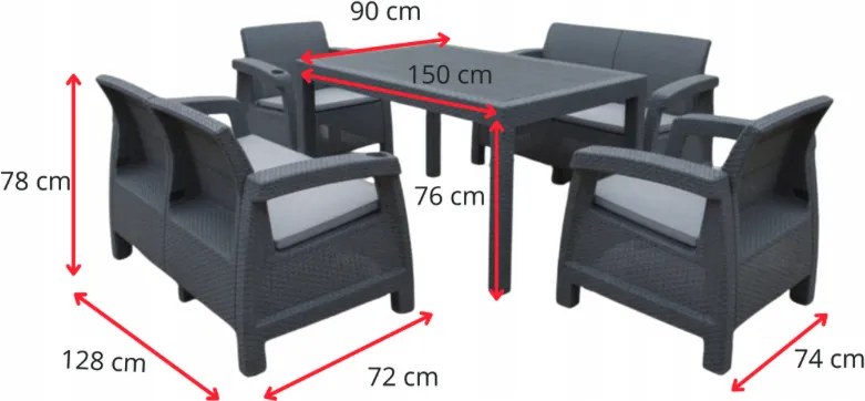 Комфортен градински терасен комплект с 6 места във вид на ратан