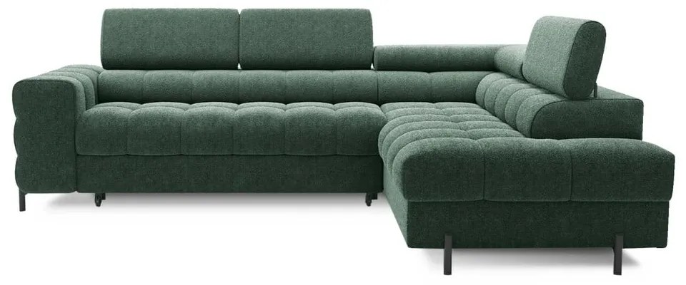 Зелен разтегателен ъглов диван с място за съхранение от букле (десен ъгъл L форма) Ferucce – ELTAP
