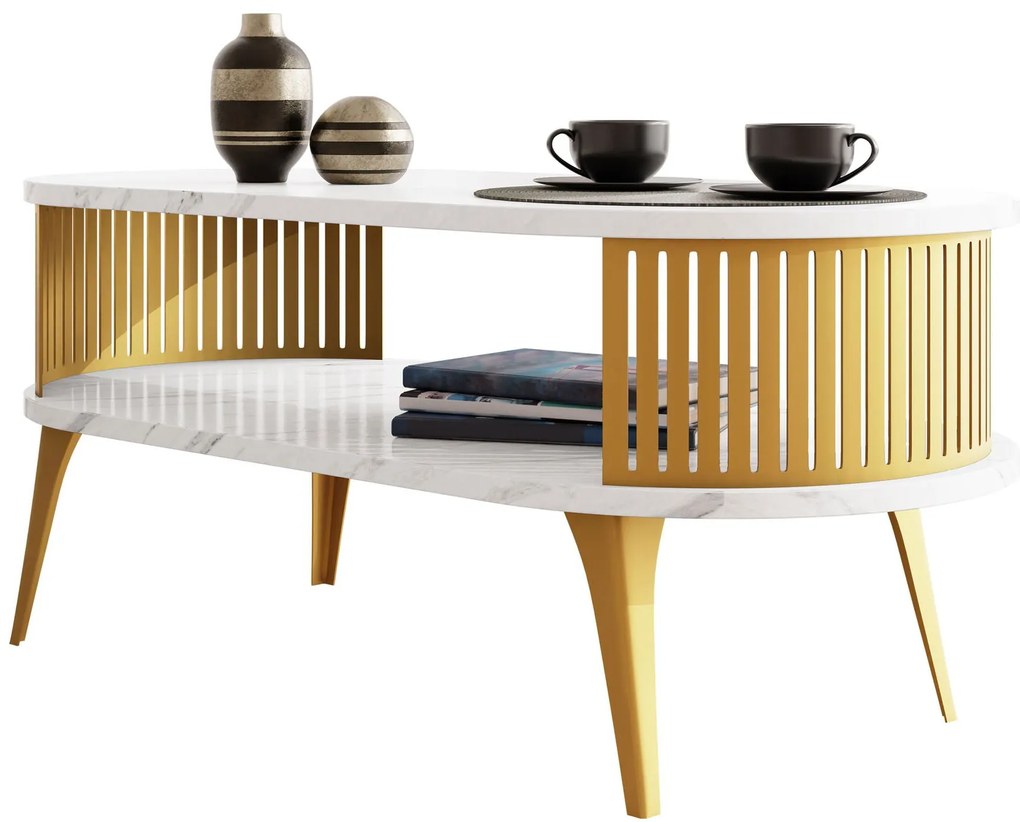 Холна маса Roenni-Бял мрамор - Злато