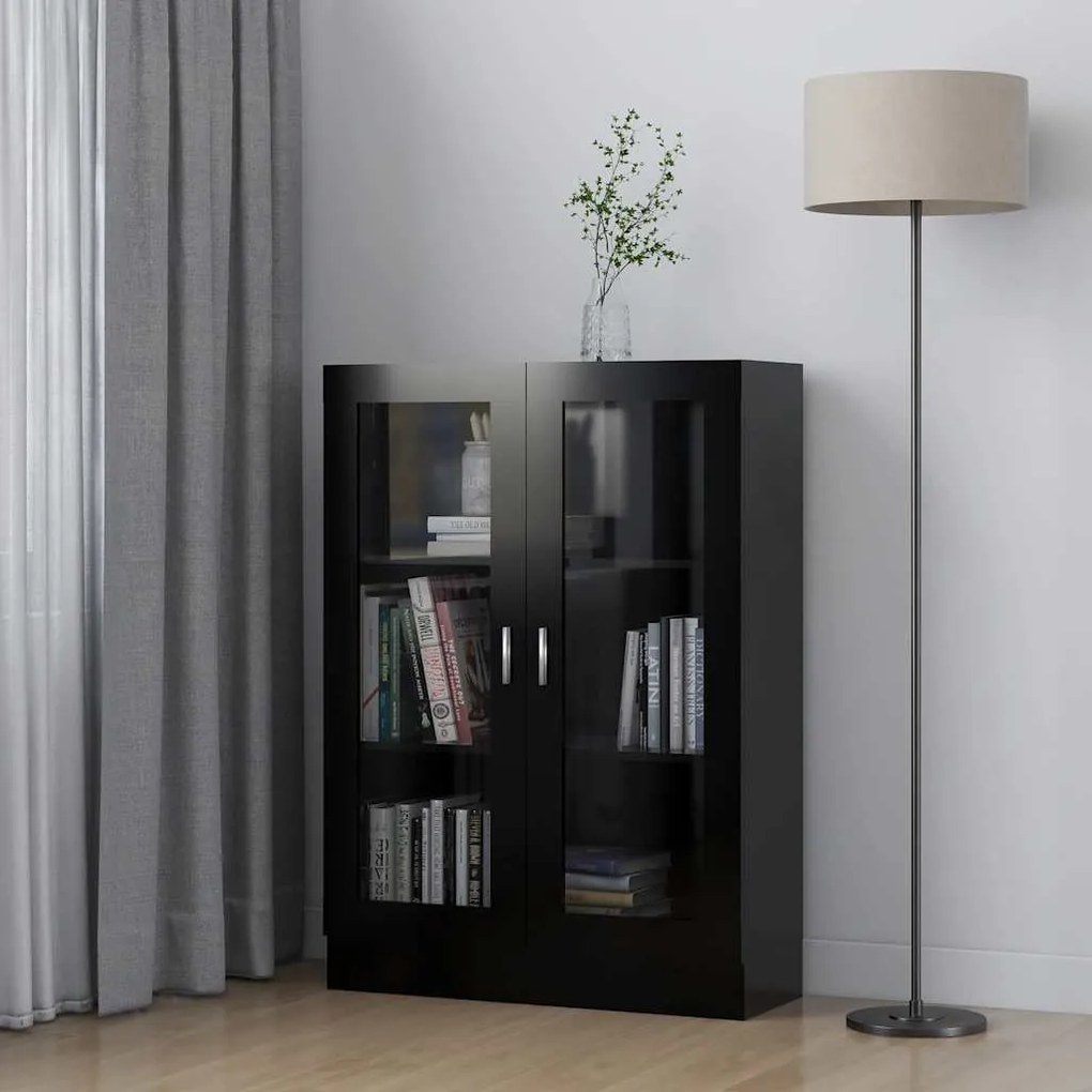 802751 vidaXL Шкаф витрина, черен, 82,5x30,5x115 см, ПДЧ