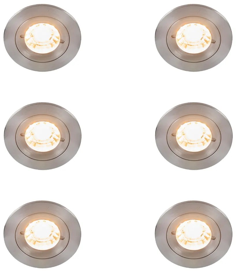 Комплект от 6 модерни вградени прожектора стоманени кръгли IP44 - Xena